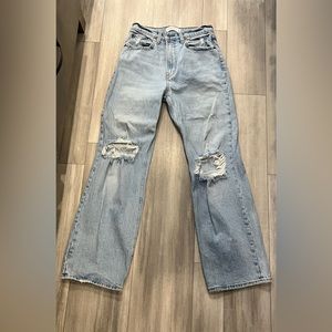Abercrombie & Fitch Distressed 90s Relaxed Fit High Rise Fit Blue Jeans